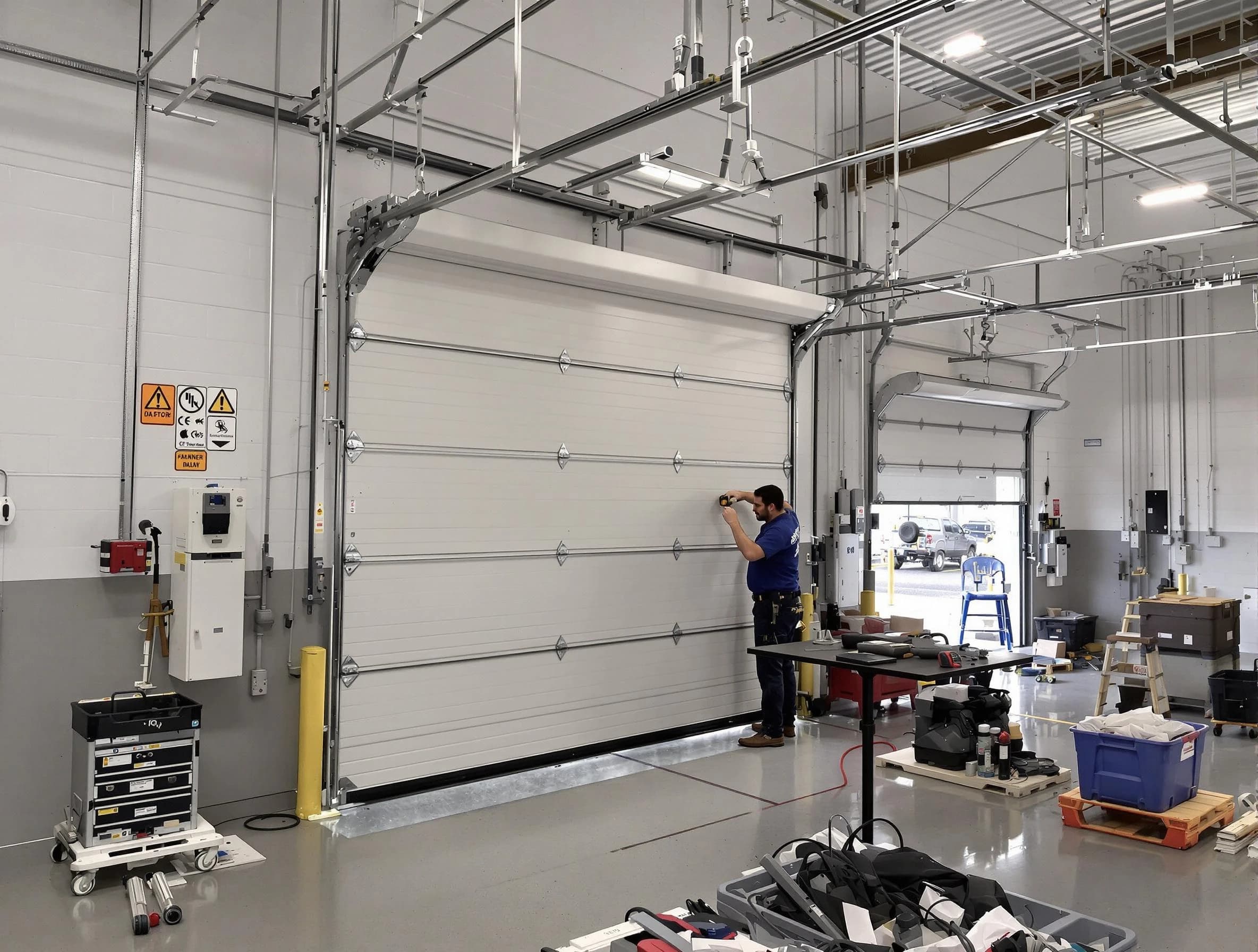 Commercial garage door repair being performed by Kearny Garage Door Repair expert in Kearny