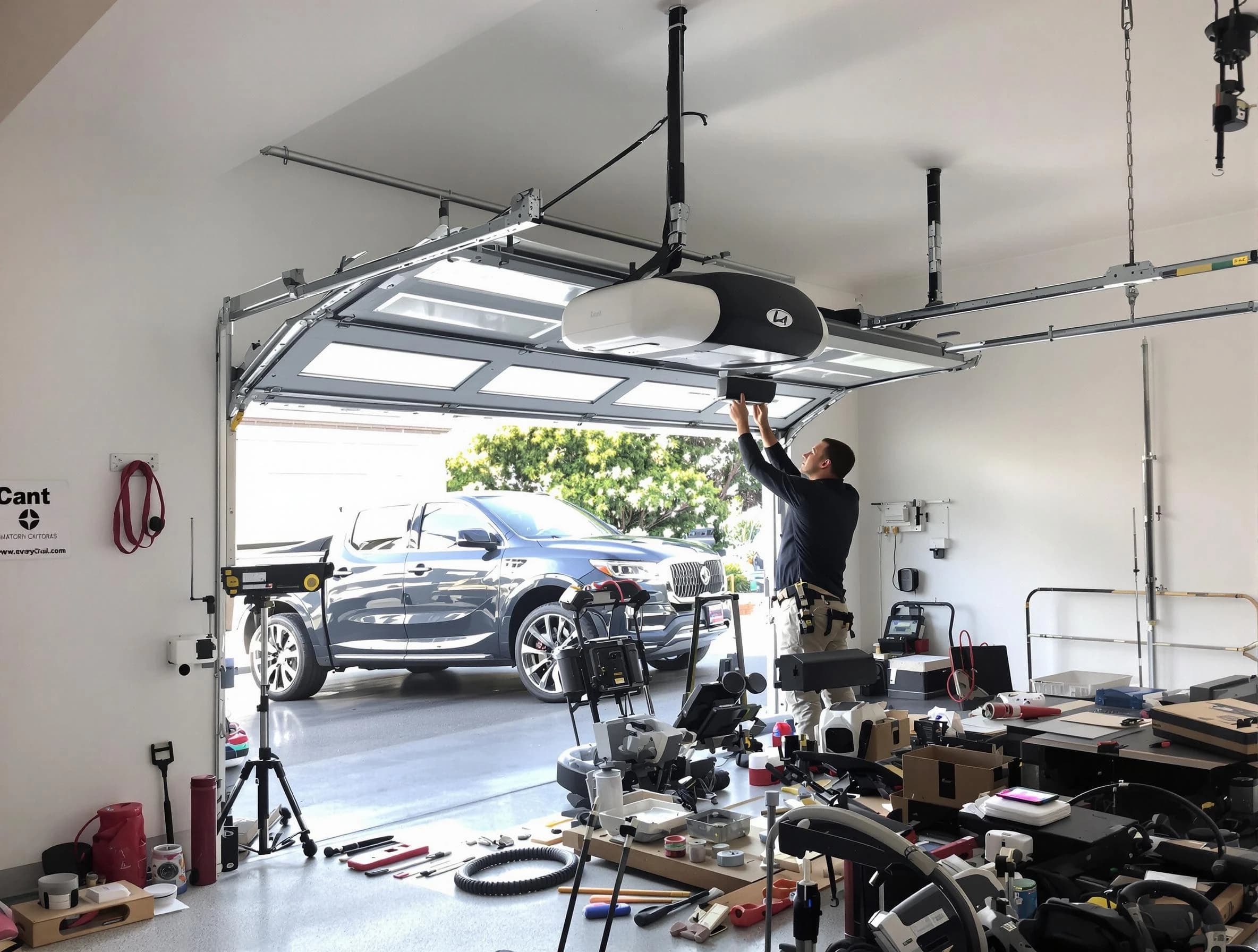 Kearny Garage Door Repair specialist installing smart garage door opener system in Kearny home