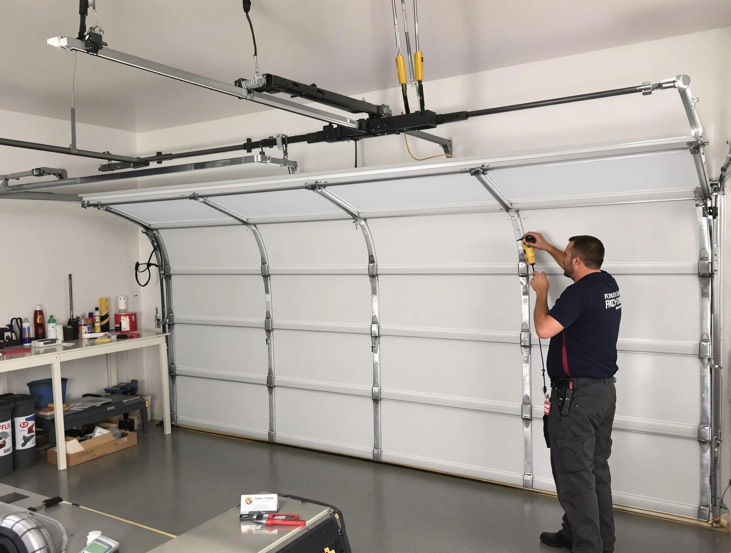 Kearny Garage Door Repair certified technician performing overhead door system repair in Kearny