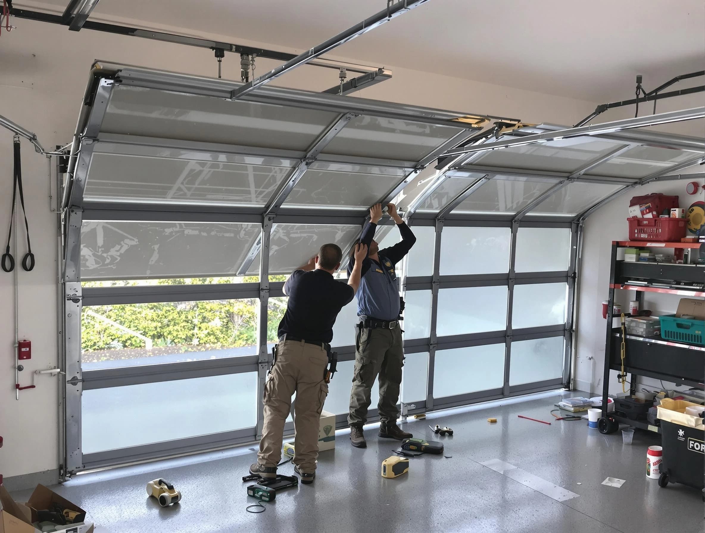 Kearny Garage Door Repair expert performing precise panel replacement on Kearny garage door