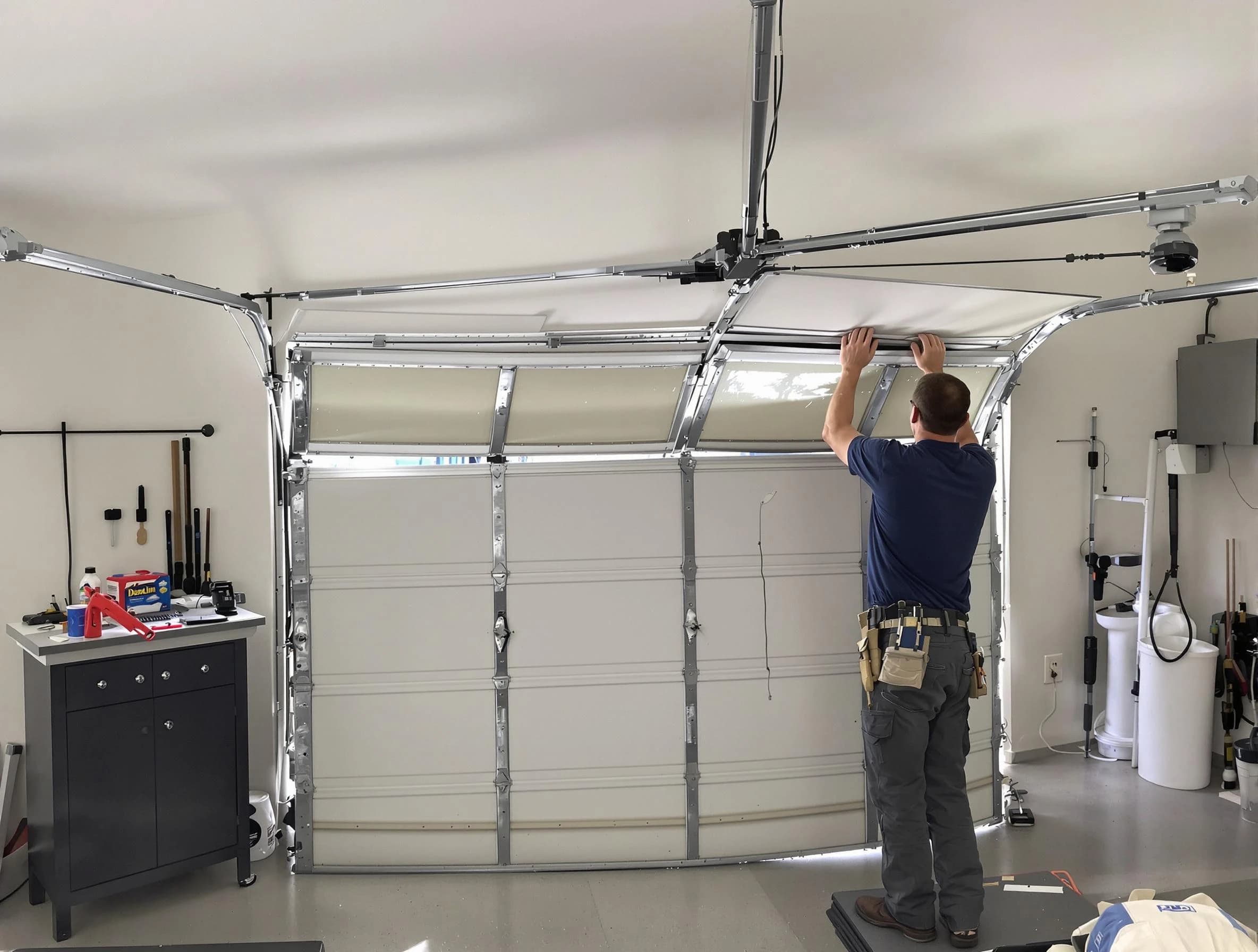 Kearny Garage Door Repair specialist performing precise section replacement on Kearny garage door