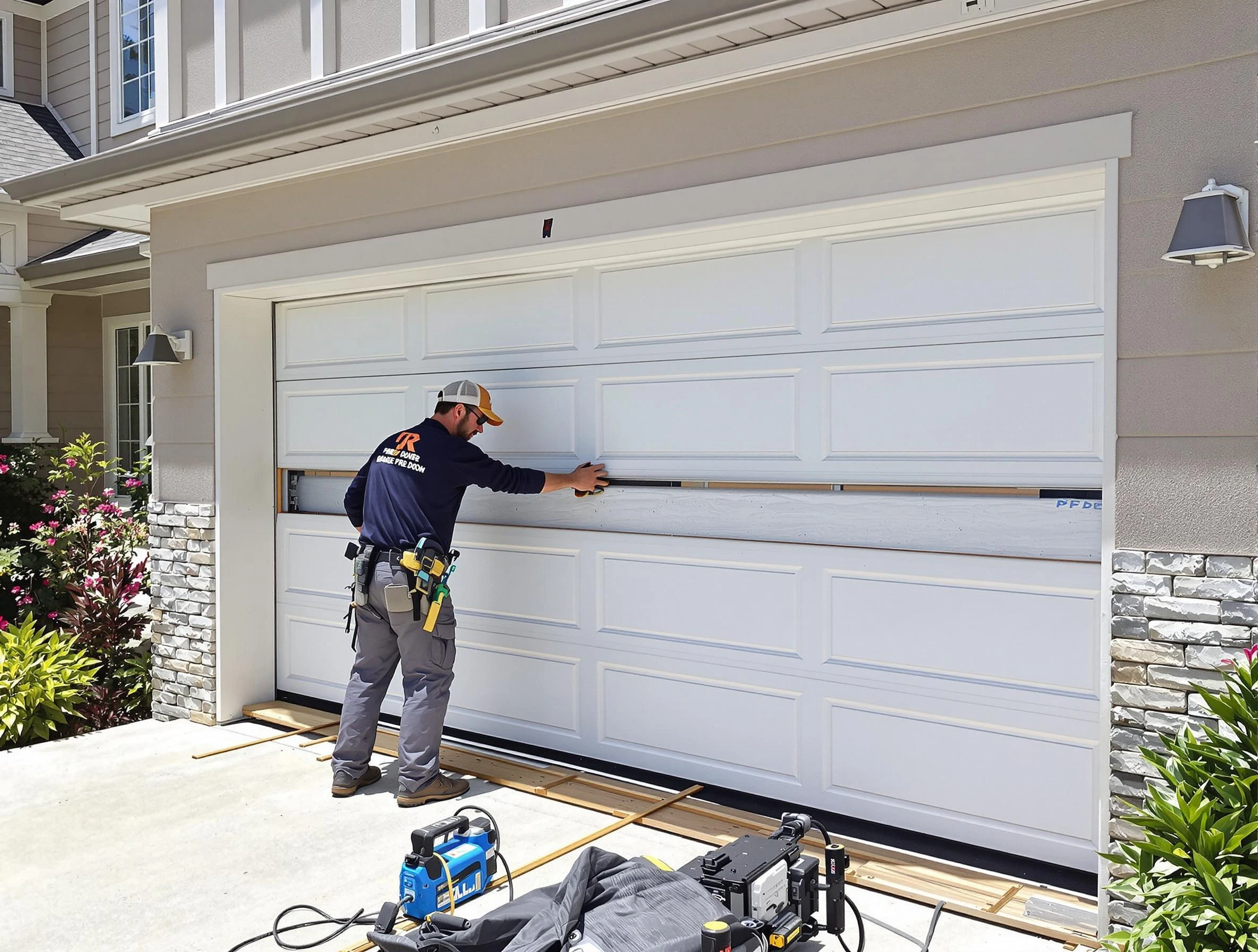 Kearny Garage Door Repair team performing complete garage door replacement at Kearny residence