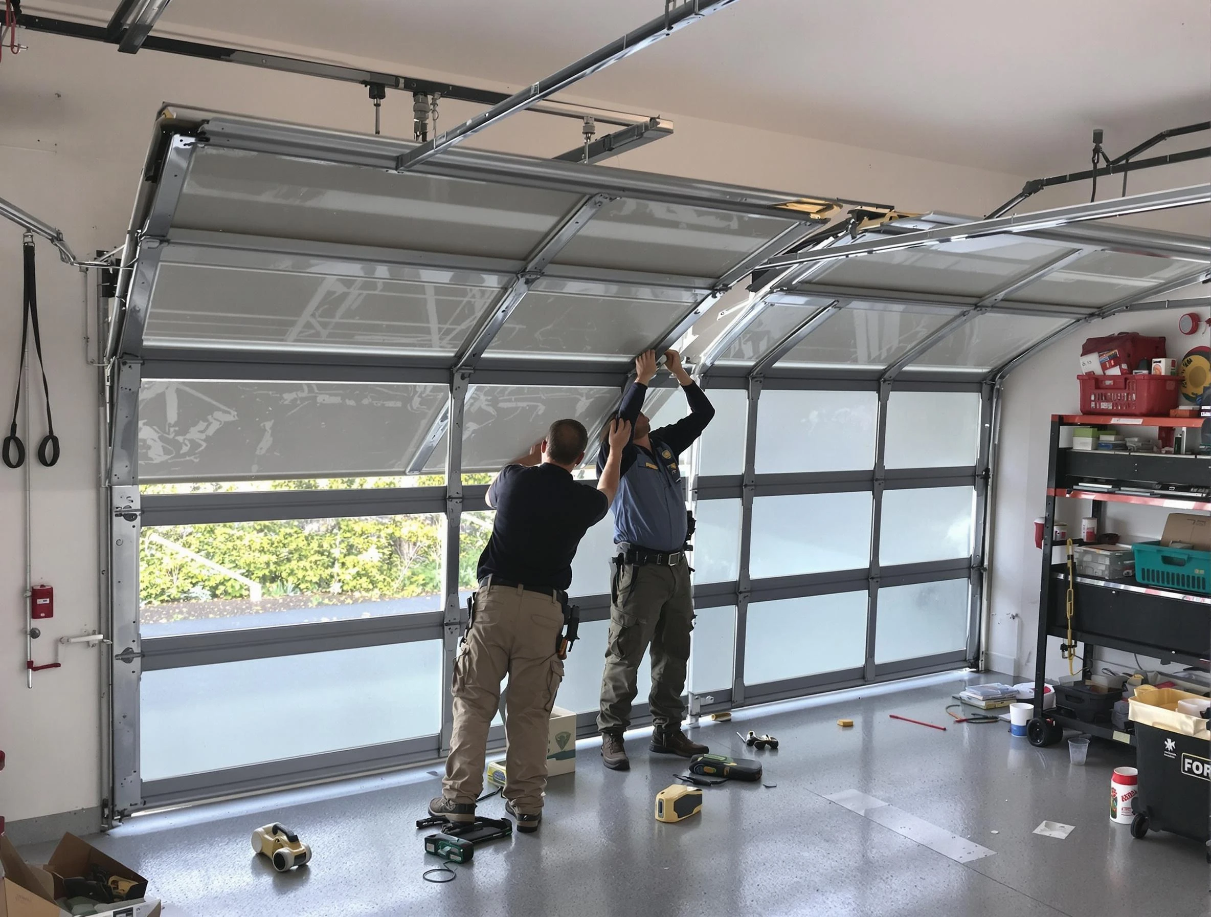 Kearny Garage Door Repair expert performing precise panel replacement on Kearny garage door