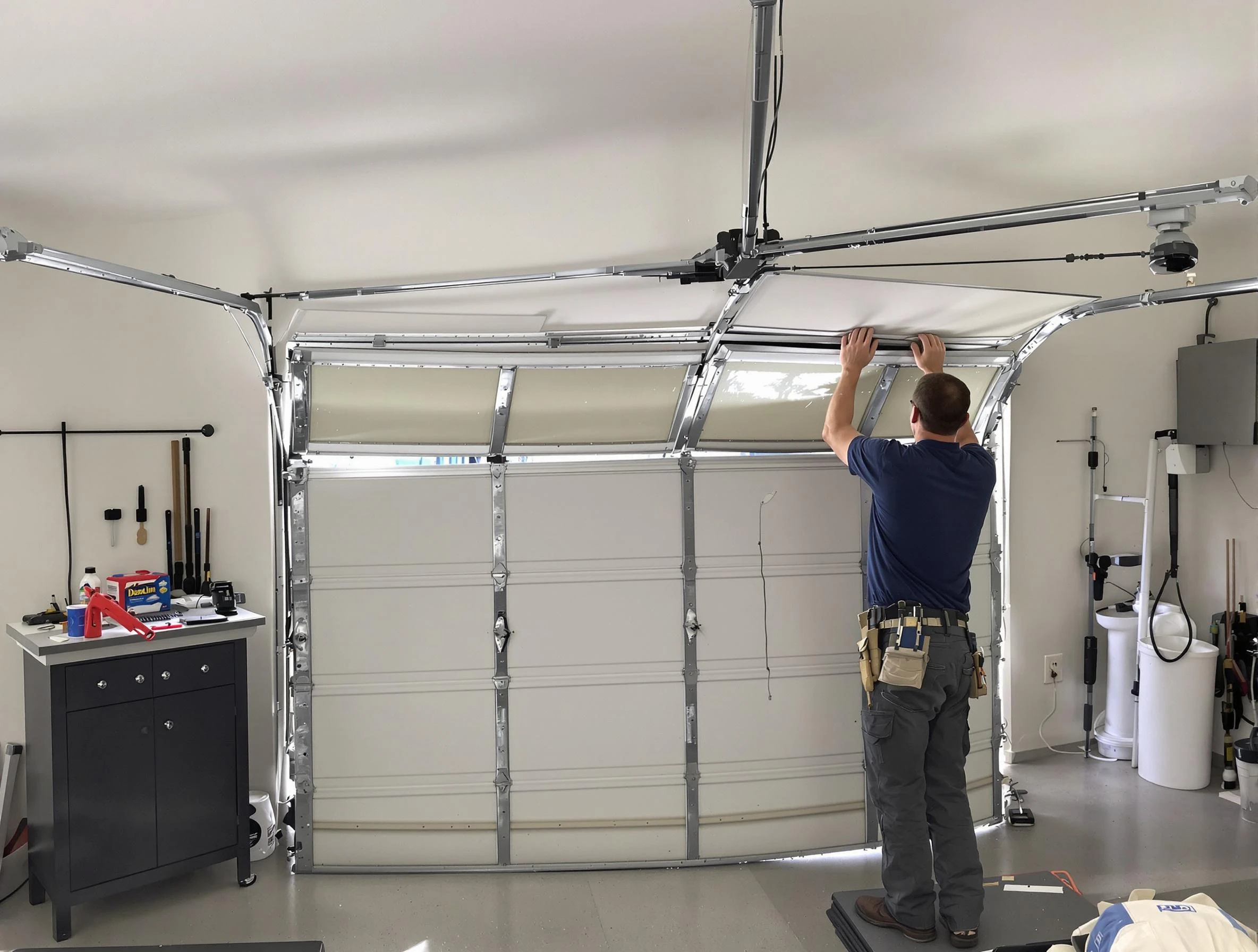 Kearny Garage Door Repair specialist performing precise section replacement on Kearny garage door